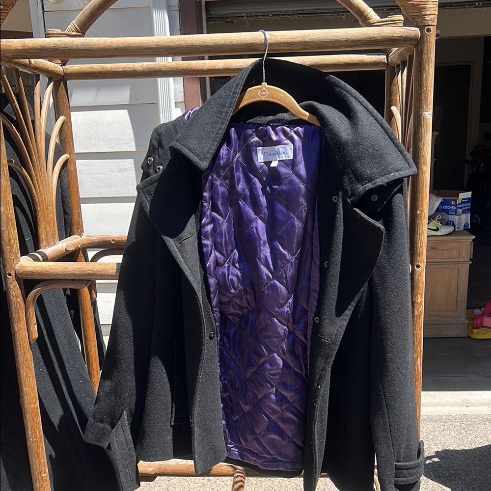 Black Peacoat Jacket with Purple Lining